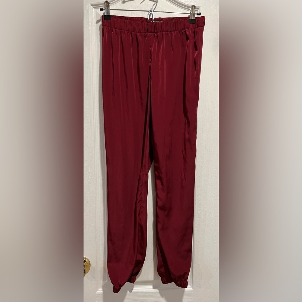 Express maroon polyester pull on silky pants size XS